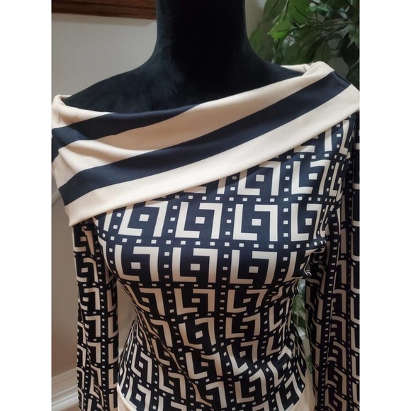 Chicme Beige Black Turn Down Collar Long Sleeve Casual Knee Length Dress Size M - Picture 2 of 12